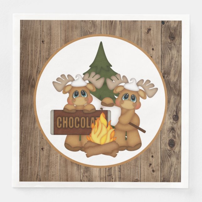 Servilleta De Papel De Cena Cute smores fiesta moose (Anverso)