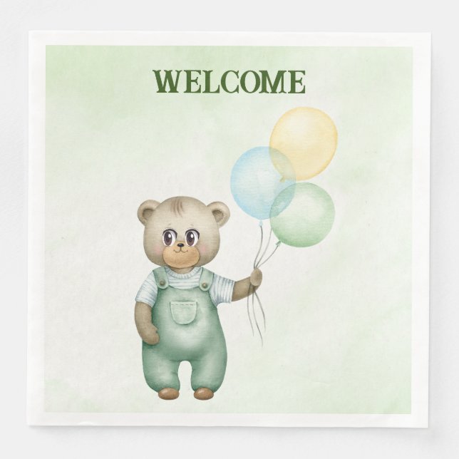 Servilleta De Papel De Cena cute teddy bear green background (Anverso)