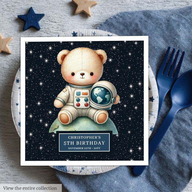 Servilleta De Papel De Cena Cute Teddy Bear Napkins astronauta para Fiesta de  (Cute Teddy Bear Astronaut Napkins for Shower Party)
