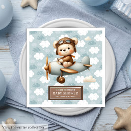 Servilleta De Papel De Cena Cute Teddy Bear Pilot Napkins Baby Boy Celebración