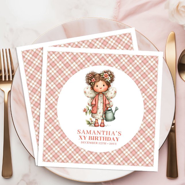 Servilleta De Papel De Cena Cute Whimsy Fairy Blush Flowers 2nd Birthday  (Cute Whimsy Fairy Blush Flowers 2nd Birthday Napkins)