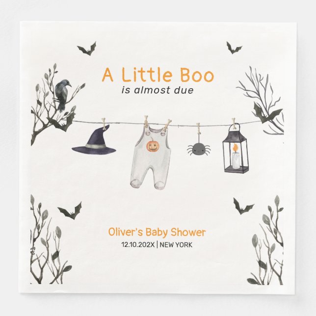 Servilleta De Papel De Cena Cuto Pequeño Boo Clothesline Baby Shower (Anverso)