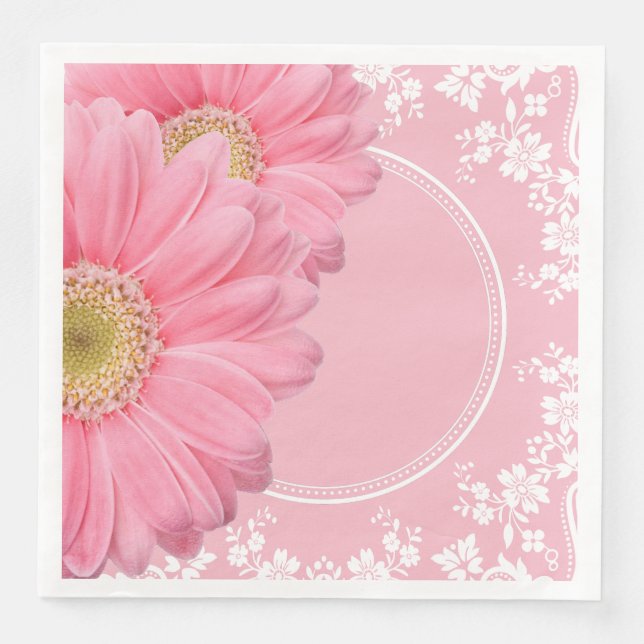 Servilleta De Papel De Cena Daisies rosados y recepción de boda Fiesta de enca (Anverso)