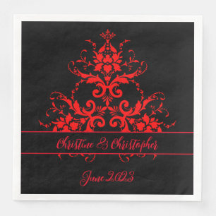 Servilleta De Papel De Cena Damasco Rojo Romántico y Elegante