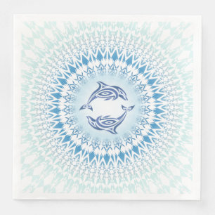 Servilleta De Papel De Cena Delfines Mandala Azul Blanco