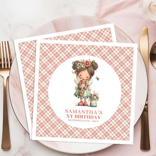 Servilleta De Papel De Cena Delightful Fairy Pink Flowers 7th Birthday Party  (Delightful Fairy Pink Flowers 7th Birthday Party Napkins)