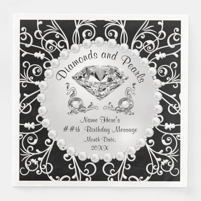 Servilleta De Papel De Cena Diamantes y perlas Fiestas (Anverso)