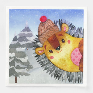 Servilleta De Papel De Cena Dibujo de edgehog de amigos de Winter Forest Woodl