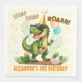 Servilleta De Papel De Cena Dinosaur Birthday - Stomp Chomp Roar T-Rex Birthda