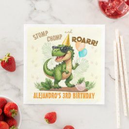 Servilleta De Papel De Cena Dinosaur Birthday - Stomp Chomp Roar T-Rex Birthda