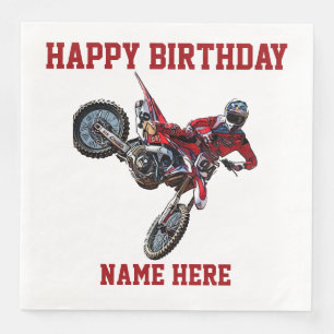 Servilleta De Papel De Cena Dirt Bike Red Birthday Sports Name Carreras Napkin