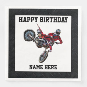 Servilleta De Papel De Cena Dirt Bike Red Birthday Sports Name Carreras Napkin