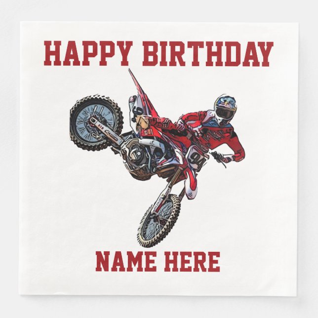 Servilleta De Papel De Cena Dirt Bike Red Birthday Sports Name Napkins Napkins (Anverso)