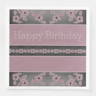 Servilleta De Papel De Cena Diseñador Rosa De Gris Y Pluma Oscuros