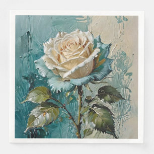 Servilleta De Papel De Cena Diseño de arte floral verde azulado verde y crema 