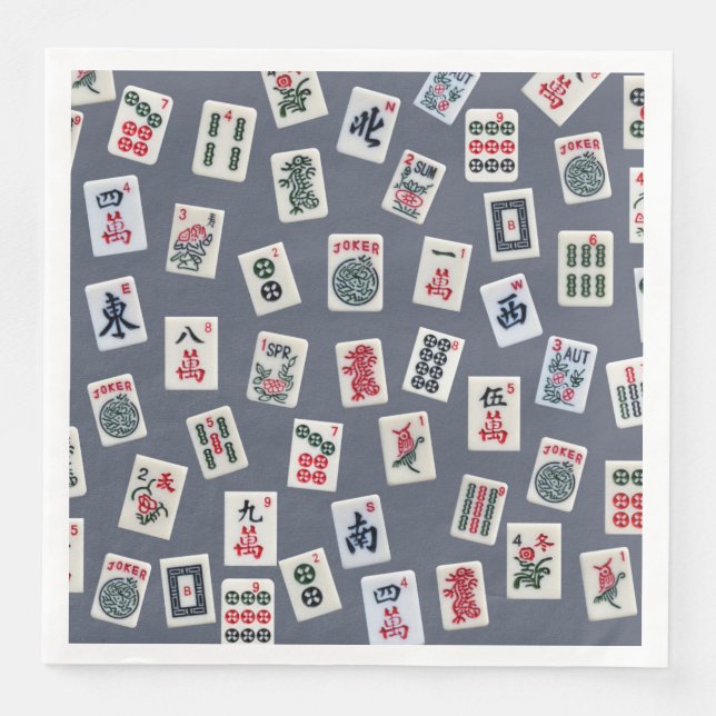 Servilleta De Papel De Cena Diseño de baldosas MahJongg en azul oscuro (Anverso)