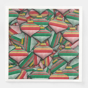 Servilleta De Papel De Cena Diseño de patrón de ornamentos rayado verde retro