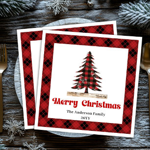 Servilleta De Papel De Cena Diseño de servilleta de Navidad a cuadros rojos y 