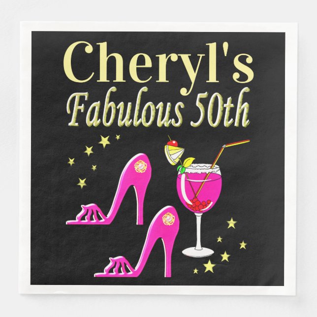 SERVILLETA DE PAPEL DE CENA DISEÑO DIVA DE 50 CUMPLEAÑOS DE ROSA POPULAR (Anverso)