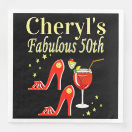 SERVILLETA DE PAPEL DE CENA DISEÑO DIVA DE CUMPLEAÑOS 50 ROJOS