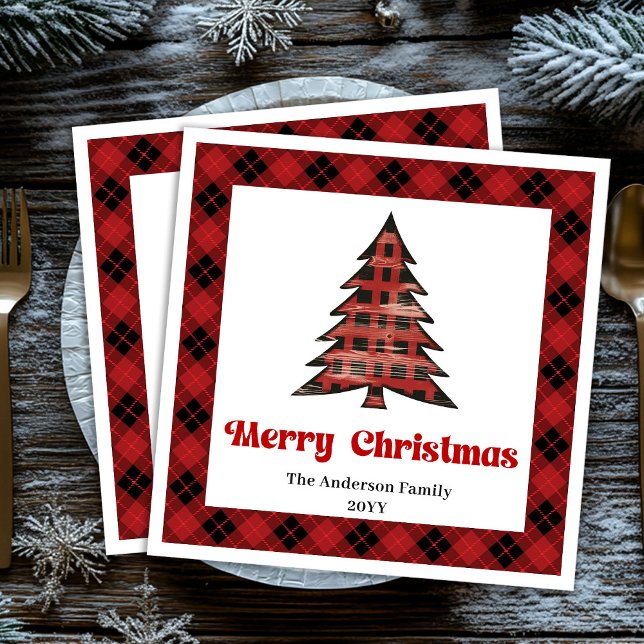 Servilleta De Papel De Cena Diseño editable de servilleta de Navidad de Búfalo (Trendy Buffalo Christmas Napkin Editable Design)