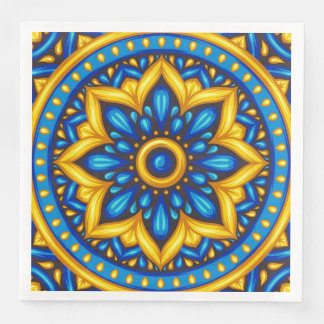 Servilleta De Papel De Cena Diseño mexicano de azul y amarillo