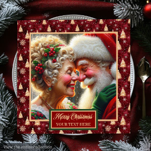 Servilleta De Papel De Cena Diseño Santa Pareja de Napkins Red Gold Green Holi