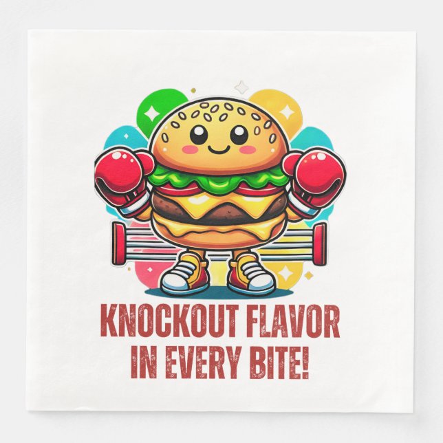 Servilleta De Papel De Cena Disfraz de hamburguesa con guantes de boxeo divert (Anverso)