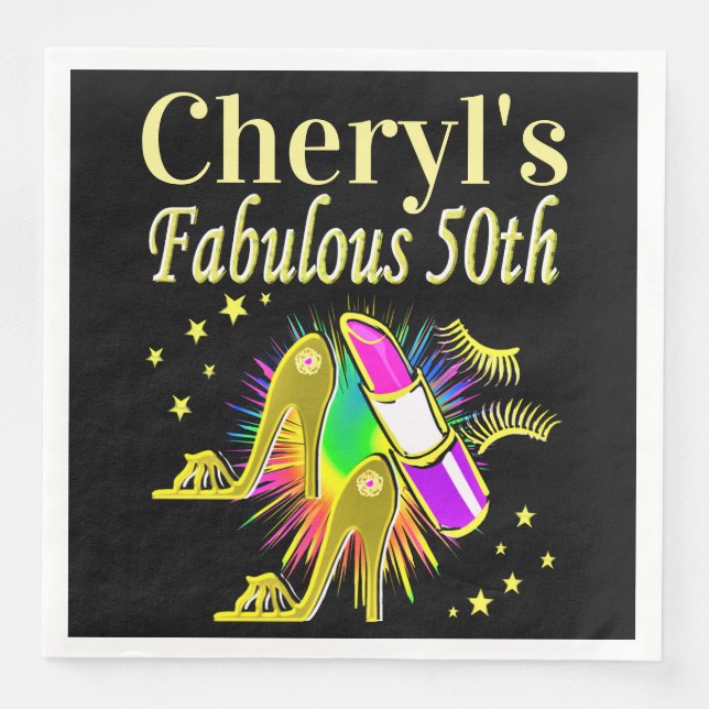 SERVILLETA DE PAPEL DE CENA DIVA PERSONALIZADO 50 Y FABULOUS (Anverso)