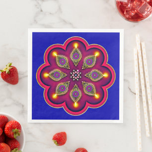 Servilleta De Papel De Cena Diwali Purple Diya Flame Lotus Mandala Blue