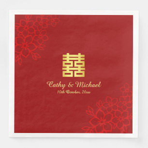 Servilleta De Papel De Cena Doble felicidad floral fondo boda china
