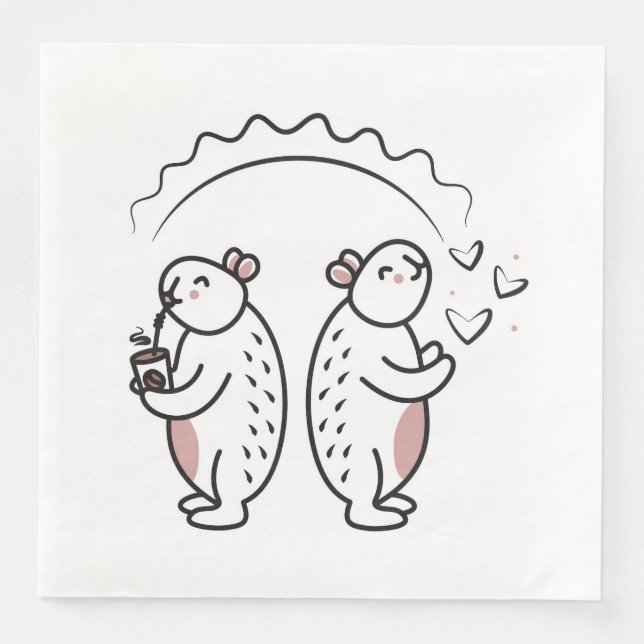 Servilleta De Papel De Cena Dos lindos capybaras negras (Anverso)