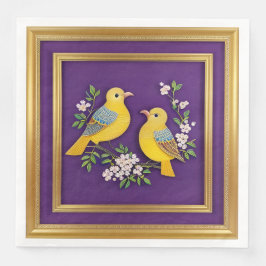 Servilleta De Papel De Cena Dos pájaros con marco de oro ordenado