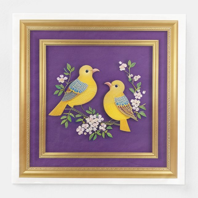 Servilleta De Papel De Cena Dos pájaros en marco de oro ornamentado (Anverso)