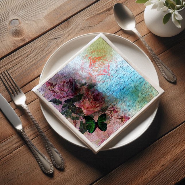 Servilleta De Papel De Cena Dos Rosas Floral Familia Ephemera Decoupage (Subido por el creador)