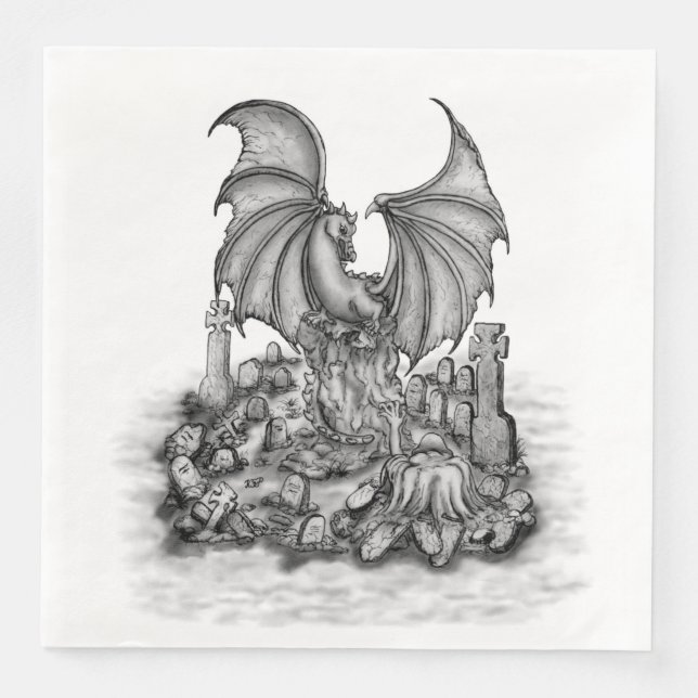 Servilleta De Papel De Cena Dragón con zombi (Anverso)