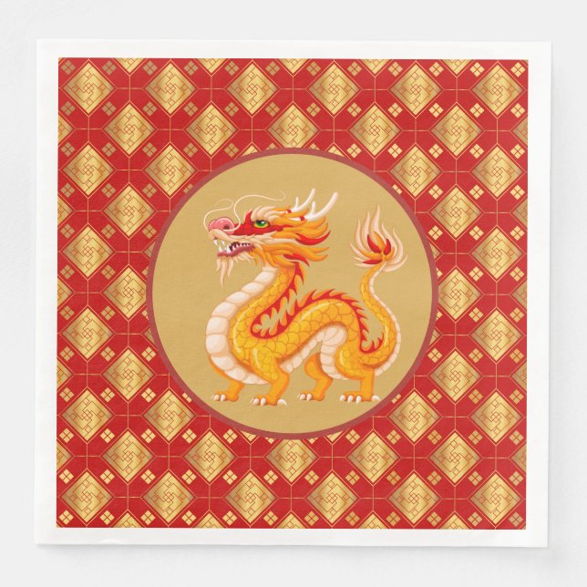 Servilleta De Papel De Cena Dragón Dorado  (Anverso)