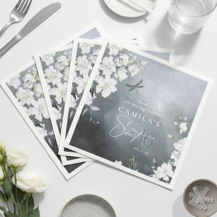 Servilleta De Papel De Cena Dragonfly Floral Sweet 16 Agradecimiento Azul ID13