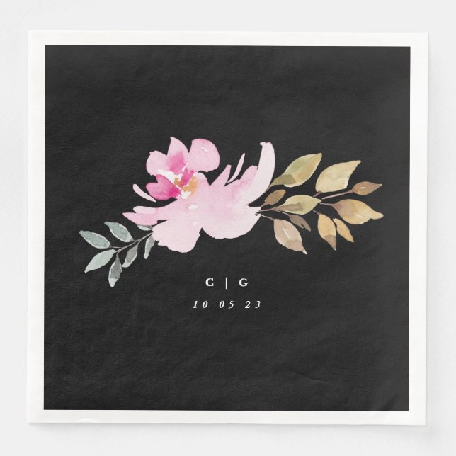 Servilleta De Papel De Cena Dramática acuarela Florals Boda Monograma (Anverso)