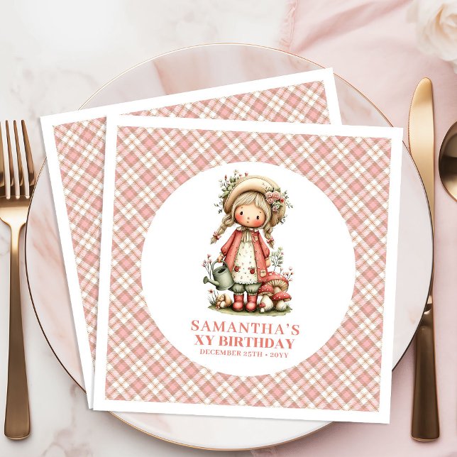 Servilleta De Papel De Cena Dreamy Pink Fairy Blush Flowers 1st Birthday   (Dreamy Pink Fairy Blush Flowers 1st Birthday Napkins)