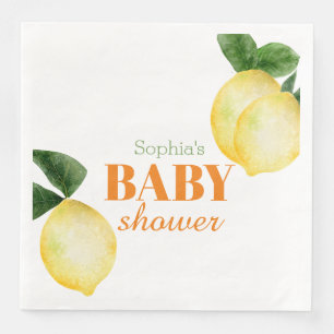 Servilleta De Papel De Cena Ducha de Bebé de Limones Acuarela