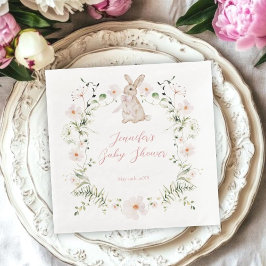Servilleta De Papel De Cena Ducha de bebé de Sweet Meadow Bunny y flores silve