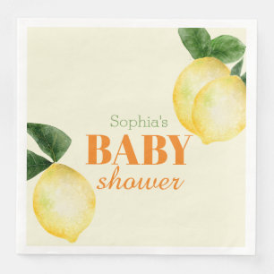 Servilleta De Papel De Cena Ducha de bebé limones acuarela amarillos
