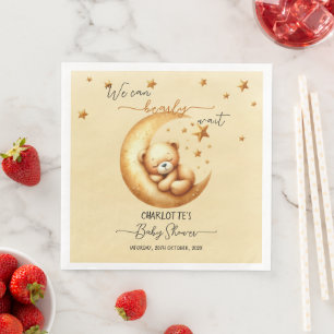Servilleta De Papel De Cena Ducha de Bebé Oso Dormido en Luna Aquarela Adorabl