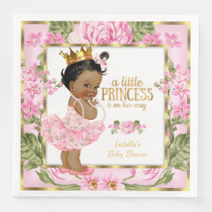 Servilleta De Papel De Cena Ducha de Bebé Princesa Étnica Rosa Floral Dorada