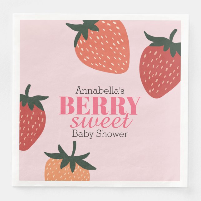 Servilleta De Papel De Cena Ducha de bebé rosa dulce fresa (Anverso)
