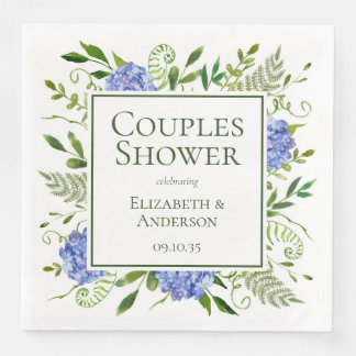 Servilleta De Papel De Cena Ducha de parejas de Hortensias Azules