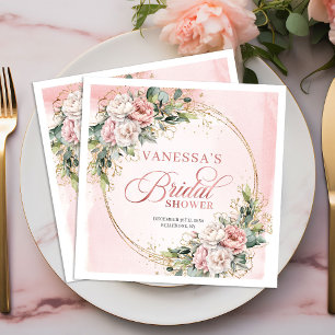 Servilleta De Papel De Cena Ducha Nupcial Floral de Acuarela Moderna con Dorad