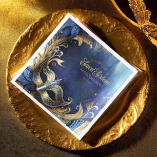 Servilleta De Papel De Cena Dulce de Masquerade Dieciséis Dorado Azul ID1032