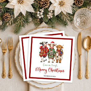 Servilleta De Papel De Cena Dulce fiesta navideña vaquilla acuarela navidad se